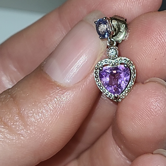 Genuine Amethyst, Tanzanite and Diamond-Accent Heart Earrings - Picture 2 of 3
